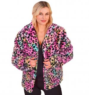 Veste en peluche fausse fourrure léopard multicolore femme taille XXL