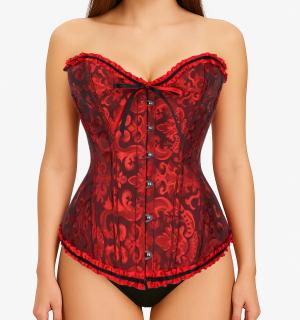 Corset bustier rouge à agrafes et lassets gothique à motifs taille L
