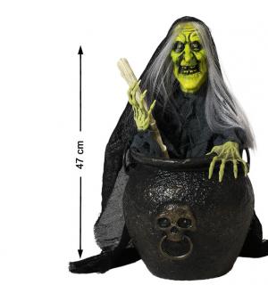 Décoration animatronic sorcière remuant son chaudron lumineux sonore animé