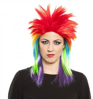Perruque punk ébouriffée multicolore coupe mulet
