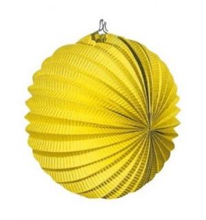 Lampion rond jaune 22cm avec porte bougie
