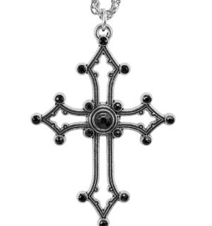 Collier croix gothique avec pierres noires incrustées