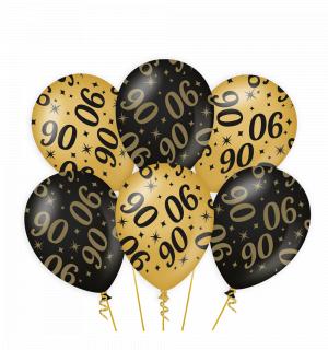6 ballons anniversaire 90 ans or et noir 30cm