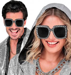 Lunettes disco strass carrées noires (N65)